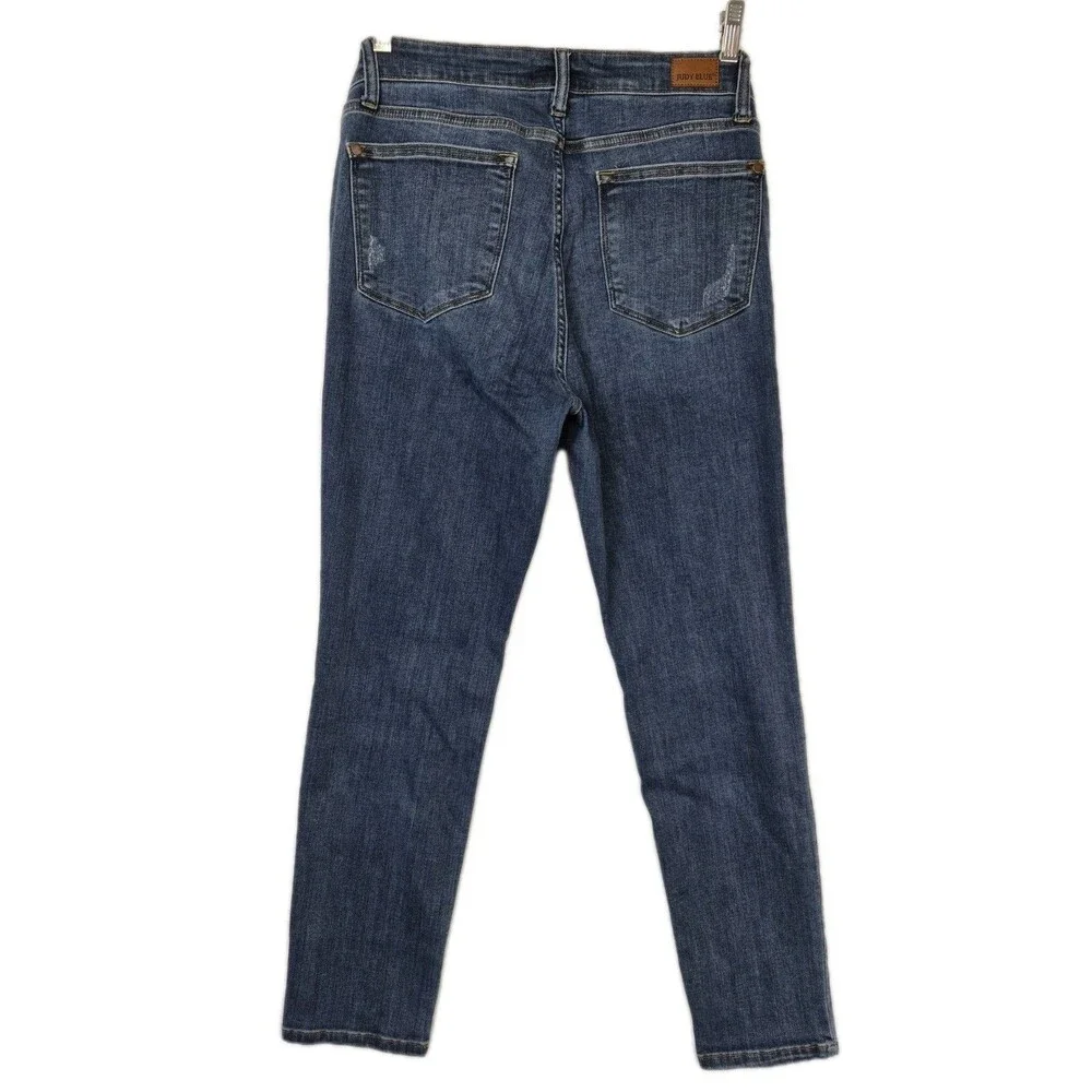 Judy Blue Mid Rise Straight Leg Cropped Jeans Womens Relaxed Fit Stretch Wash